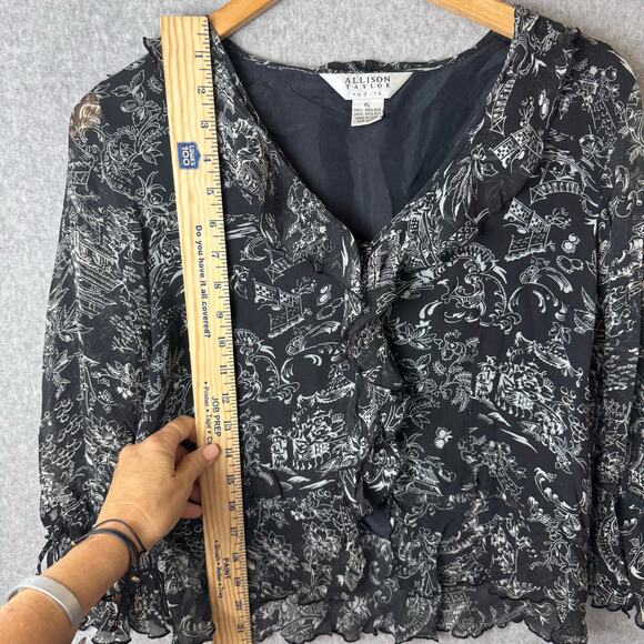 Allison Taylor Silk Blouse Women’s Petite Large Black Ruffle Whimsy Fairy Boho - Picture 7 of 14